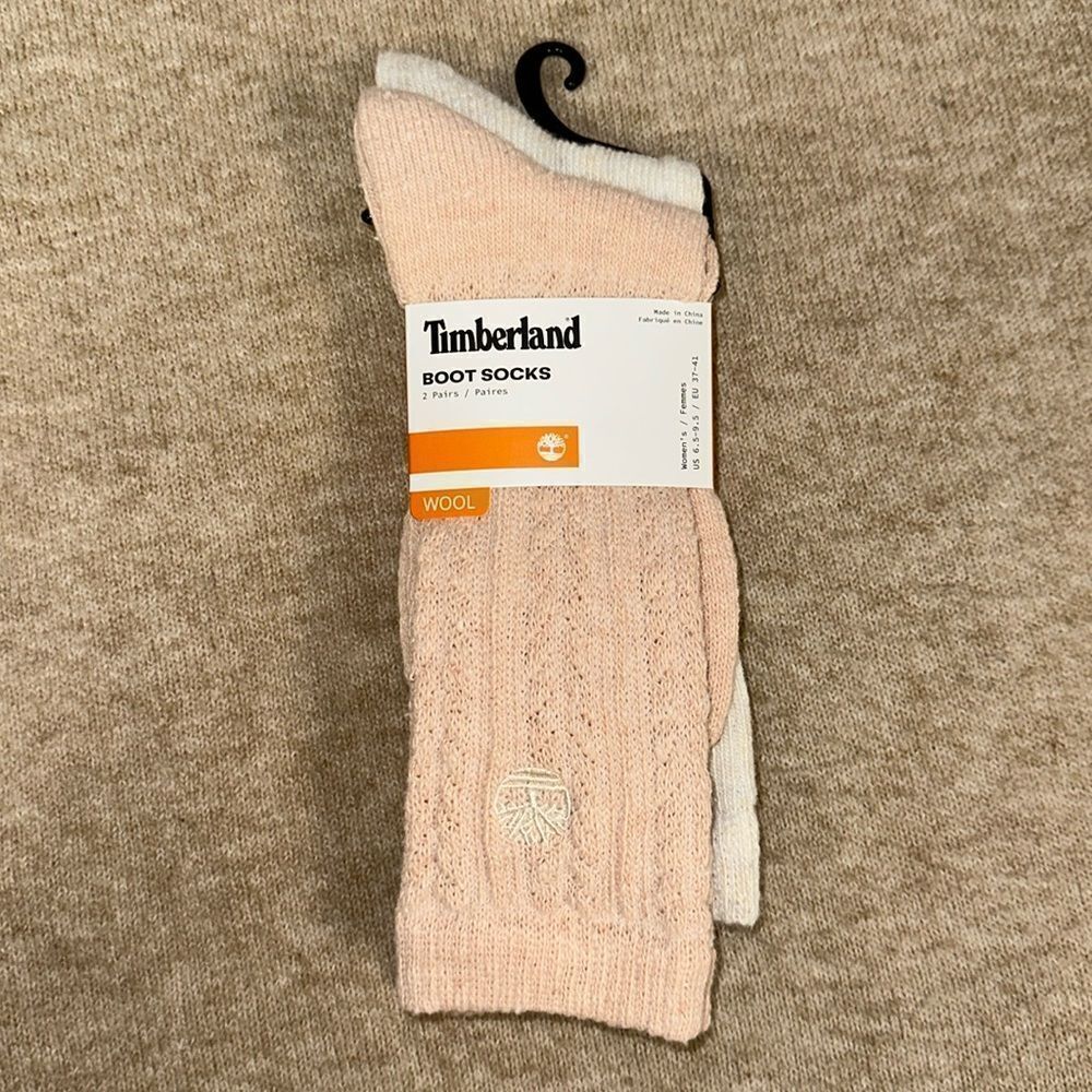 Timberland Ivory Pink W6.5-9.5 Super Soft Wool Blend Knit Boot Socks Pack of 2